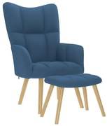 vidaXL Cadeira de descanso com banco p/ pés tecido azul