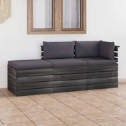 3 pcs conjunto lounge de paletes + almofadões madeira de pinho