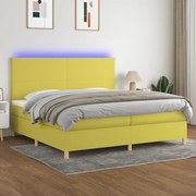 Cama box spring c/ colchão e LED 200x200 cm tecido verde