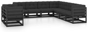 vidaXL 9pcs conjunto longue de jardim c/ almofadões pinho maciço preto