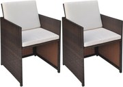 vidaXL Cadeiras jardim 2 pcs c/ almofadões, almofadas vime PE castanho