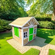 Casa de brincar para crianças 147x169x165,5 cm de madeira em painéis VISBY Verde