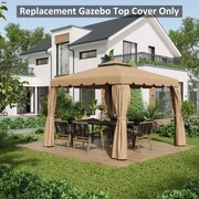 Cobertura de Substituição para Pérgola 300x300 cm com Duplo Teto e 8 Orifícios de Drenagem Cáqui