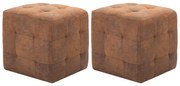 Pufe 2 pcs 30x30x30 cm camurça castanho