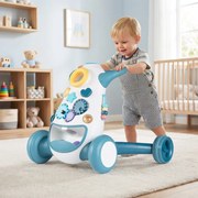 Andador Montessori para Bebés com Música Luzes Classificador Formas Engrenagens Giratórias Azul