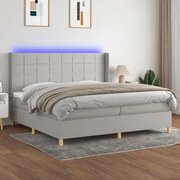 Cama box spring c/ colchão e LED 200x200 cm tecido cinza-claro