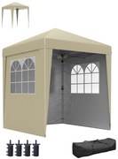 Outsunny Tenda barnum de jardim pop-up dobrável ajustável em altura proteção UV 30+ 3 paredes laterais beige | Aosom Portugal