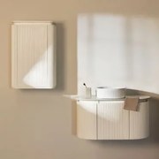 Conjunto De Móvel De Casa De Banho Em Madeira Carsone Branco & Branco & Cerâmica Redonda Riscas Brancas Ø36 Cm Sinqua & Sem Espelho & Sem Torneira -