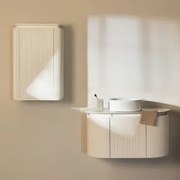 Conjunto De Móvel De Casa De Banho Suspenso 90x50 Cm Em Madeira Carsone Madeira Natural & Madeira Natural & Cerâmica Redonda Riscas - Sklum