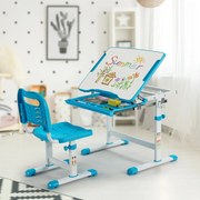 Conjunto de Mesa e Cadeira Infantil Conjunto de Mesa e Cadeira Infantil Conjunto de Mesa e Cadeira Infantil Mesa Regulável em Altura com Gaveta Inclin