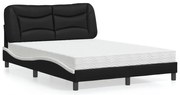 Cama com colchão 120x200 cm couro artificial preto e branco