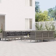 13 pcs conjunto lounge de jardim c/ almofadões vime PE cinzento
