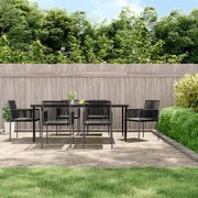 vidaXL 7 pcs conjunto jantar p/ jardim c/ almofadões vime PE/aço preto