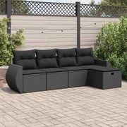 vidaXL 5 pcs conjunto sofás de jardim com almofadões vime PE preto