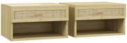 HOMCOM Conjunto de 2 Mesas de Cabeceiras Suspensas com Compartimento Aberto e Gaveta com Frente em Vime 40x34x23 cm Madeira | Aosom Portugal
