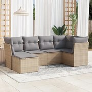 vidaXL 6 pcs conjunto de sofás p/ jardim com almofadões vime PE bege