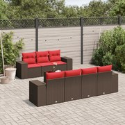 vidaXL 8 pcs conjunto sofás de jardim c/ almofadões vime PE castanho