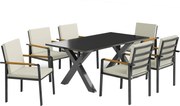 Outsunny Conjunto de móveis para jardim para 6 pessoas, 6 cadeiras, 1 mesa, resistente às intempéries, 175 cm x 92 cm x 73 cm, Preto + Cinza | Aosom Portugal