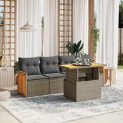 vidaXL 5 pcs conjunto sofás de jardim c/ almofadões vime PE cinzento