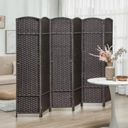 Biombo de 6 Painéis Separador de Ambientes Dobrável 240x1,6x170 cm para Sala de Estar Dormitório Escritório Castanho