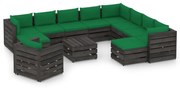 12pcs conj. lounge jardim + almofadões madeira impreg. cinzento