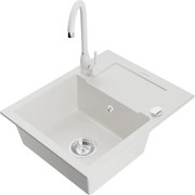 Mexen Enzo lava-louça de granito de 1 cuba com escorredor e torneira de cozinha Telma, branco - 6506-20-670200-20