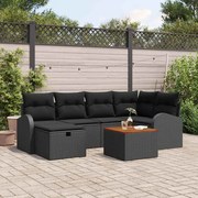 vidaXL Conjunto de Sofá de Jardim 7 Peças com Almofadas de Rattan Poliéster Preto