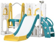AIYAPLAY Escorrega Infantil 6 em 1 Parque para Crianças com Baloiço e Escorrega Telescópio Tabela de Basquetebol  Multicor