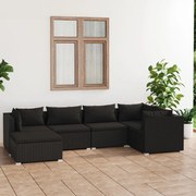 6 pcs conjunto lounge de jardim c/ almofadões vime PE preto