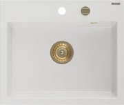 Mexen Oscar lava-loiça em granito de 1 cuba 580 x 490 mm, branco, sifão dourado - 6519581000-20-G