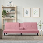 Sofá-cama com suporte para copos veludo rosa