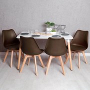 Conjunto Mesa Tower Retangular 120 x 80 cm Branca e Pack 4 Cadeiras Synk Basic - Marrom