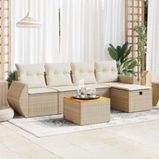 vidaXL 6 pcs conjunto de sofás p/ jardim com almofadões vime PE bege
