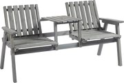 Outsunny Banco de jardim com mesa, conjunto de assentos, mobiliário para jardim, com furo para guarda-sol, banco, 2 cadeiras, madeira maciça, Cinza, 152 x 70 x 83 cm | Aosom Portugal