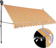 vidaXL Toldo retrátil manual com LED 350 cm amarelo e azul