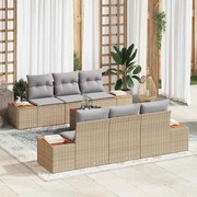 vidaXL Conjunto de Sofá de Jardim de 7 Peças com Almofadas Bege em Rattan e Acácia