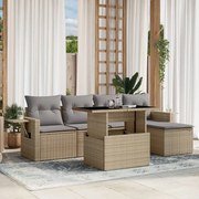 vidaXL 6 pcs conjunto de sofás p/ jardim com almofadões vime PE bege