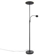 Candeeiro de pé moderno preto com LED regulável e braço de leitura - Strela Moderno