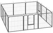 PawHut Cercas para Cães Cachorro com 12 Painéis 56x60 cm Dobrável em Aço com 2 Portas Preto | Aosom Portugal