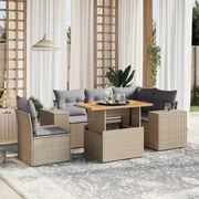 vidaXL 6 pcs conjunto de sofás p/ jardim com almofadões vime PE bege