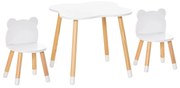 HOMCOM Conjunto Infantil de Mesa e 2 Cadeiras de Madeira Móveis Infantil para Sala de Jogos Dormitório de Crianças Mesa 56x56x50cm e Cadeira 28x25x46cm Branco