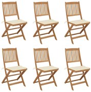 vidaXL Cadeiras de jardim dobráveis c/ almofadões 6 pcs acácia maciça