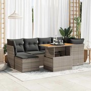 vidaXL 7 pcs conjunto sofás p/ jardim c/ almofadões vime PE cinzento