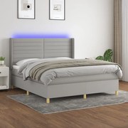 Cama box spring c/ colchão e LED 160x200 cm tecido cinza-claro