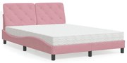 vidaXL Cama com colchão 140x200 cm veludo rosa