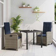 vidaXL Conjunto de Jantar de Jardim com 3 Peças e Almofadas - Rattan Sintético Cinza