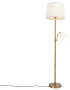 Candeeiro de pé clássico bronze com abajur de tecido branco e luz de leitura - Retro Clássico / Antigo