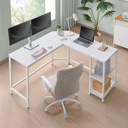Secretária de computador em forma de L de construção simples 138 x 138 x 76 cm branco