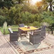 vidaXL 5 pcs conjunto jantar p/ jardim c/ almofadões vime PE cinzento