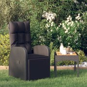 vidaXL Cadeira de jardim reclinável com almofadão vime PE preto
